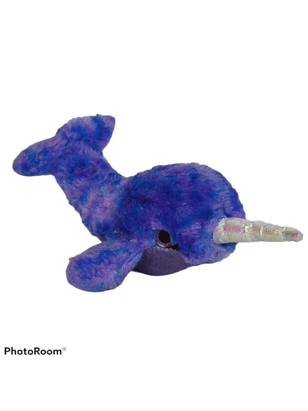 The Petting Zoo Narwhal Plush Purple Blue Horn 7.5 Inches